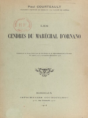 cover image of Les cendres du Maréchal d'Ornano